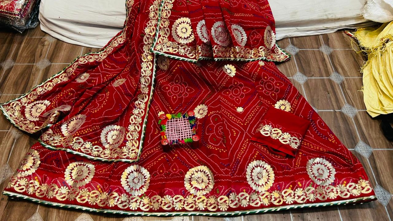 Rajasthani Traditional Bandhini Gotta Patti Lehenga Choli