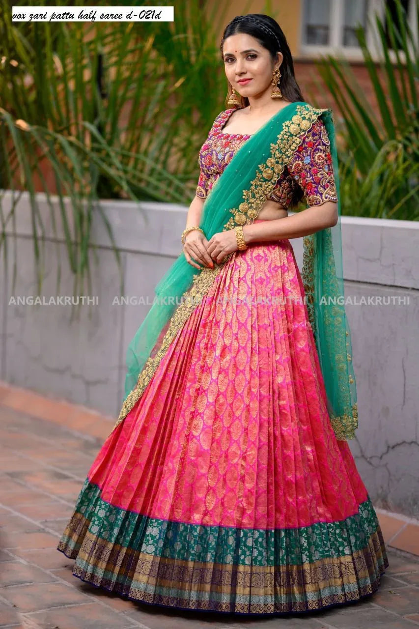 Beautiful Kanjiveram Silk Pure Zari HALF Saree with Blouse Along With Dupptta - Anant Exports