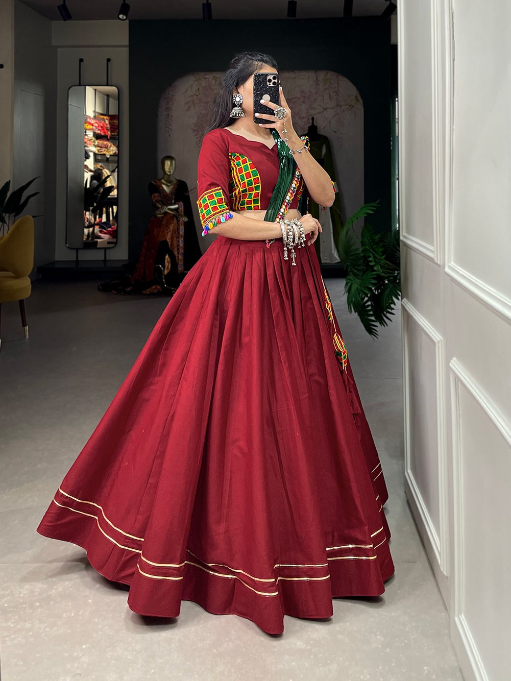 Beautiful Party Wear Traditional Gamthi Mirror Work Lehenga Choli D.No. 1604