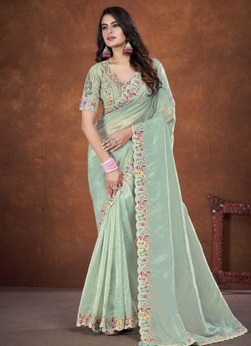 Beautiful Designer Festive Wear Heavy Banarasi Crush Silk Saree