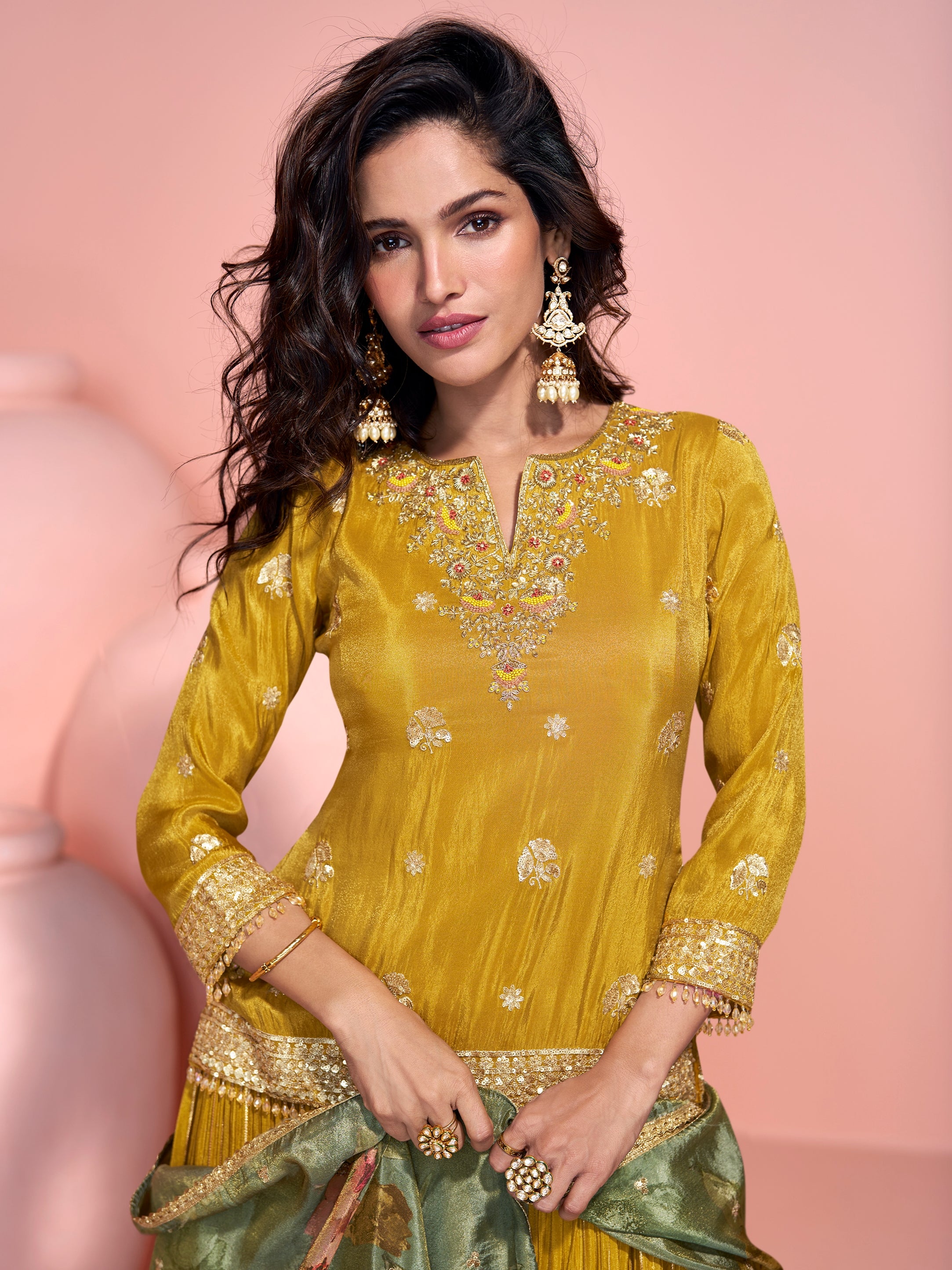 Mustard Yellow Peplum Style Anarkali Suit