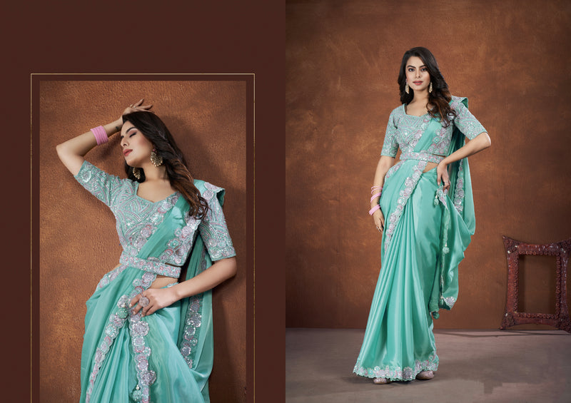 Beautiful Designer Festive Wear Heavy Crepe Satin Silk Saree
