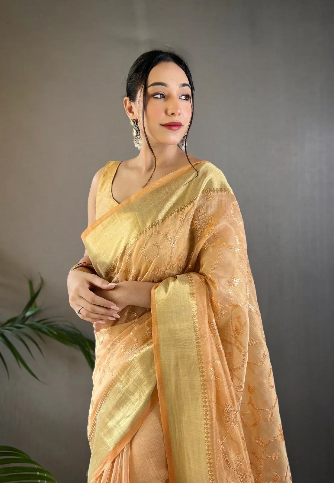 Beautiful Party Wear Zari Tissue With Sequen Work Saree - Anant Exports
