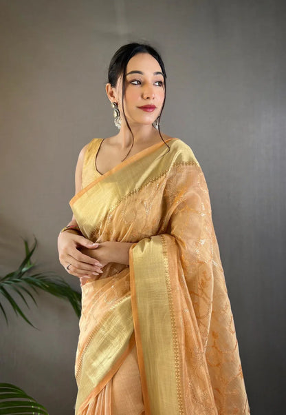Beautiful Party Wear Zari Tissue With Sequen Work Saree - Anant Exports
