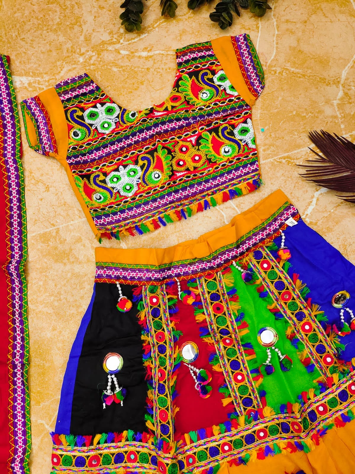 Navratri Traditional Kid's Pure Cotton With Half and Malti colour Lehenga Choli