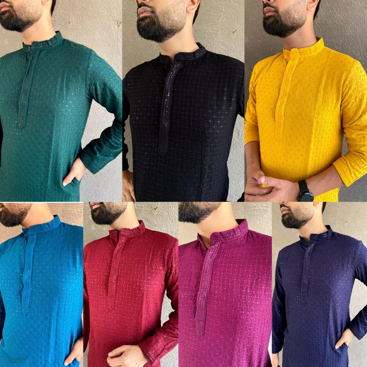 Traditional Occasion chikanKari work kurta Pajama - Anant Exports