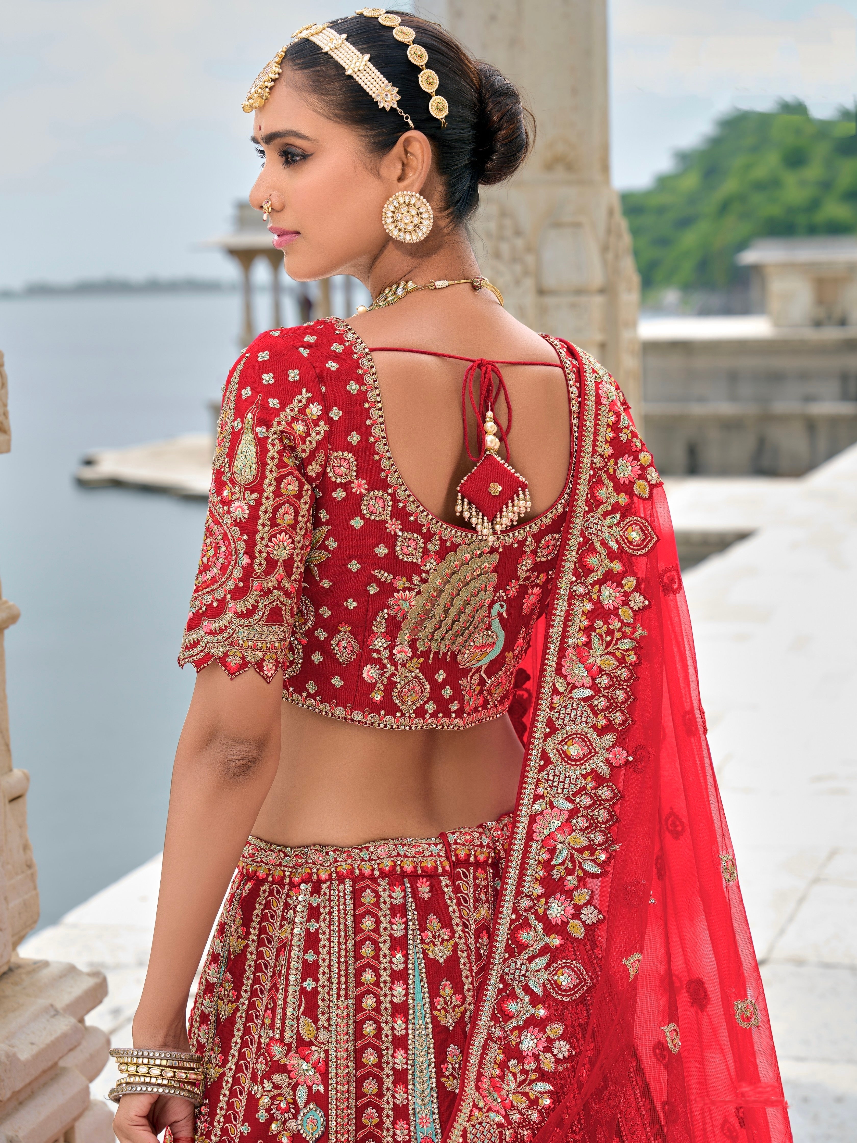 Red Bridal Lehenga with Khatli Embroidery and Heavy Work