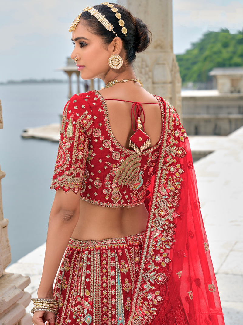 Red Bridal Lehenga with Khatli Embroidery and Heavy Work
