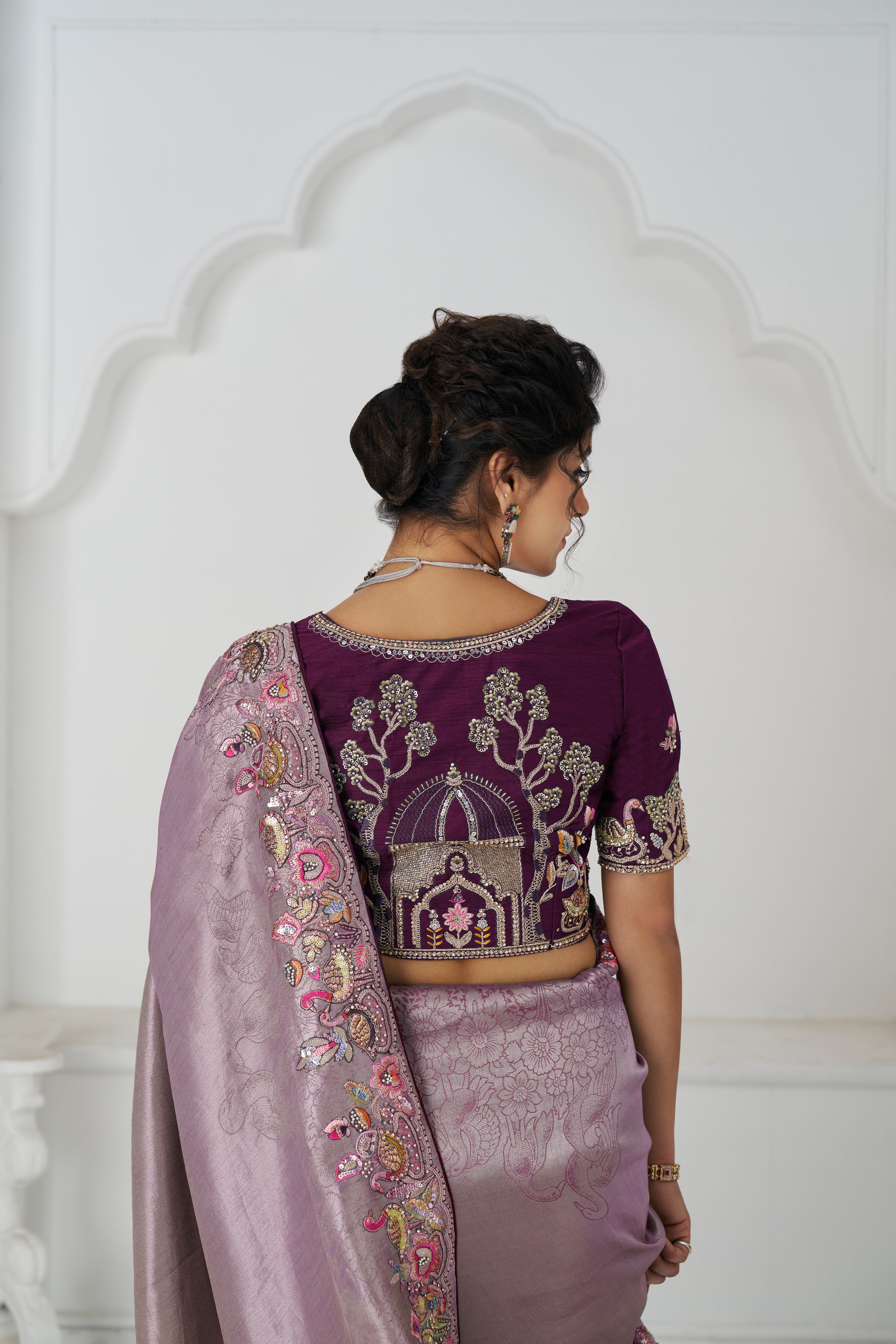 Designer mauve saree for party and festive occasions

