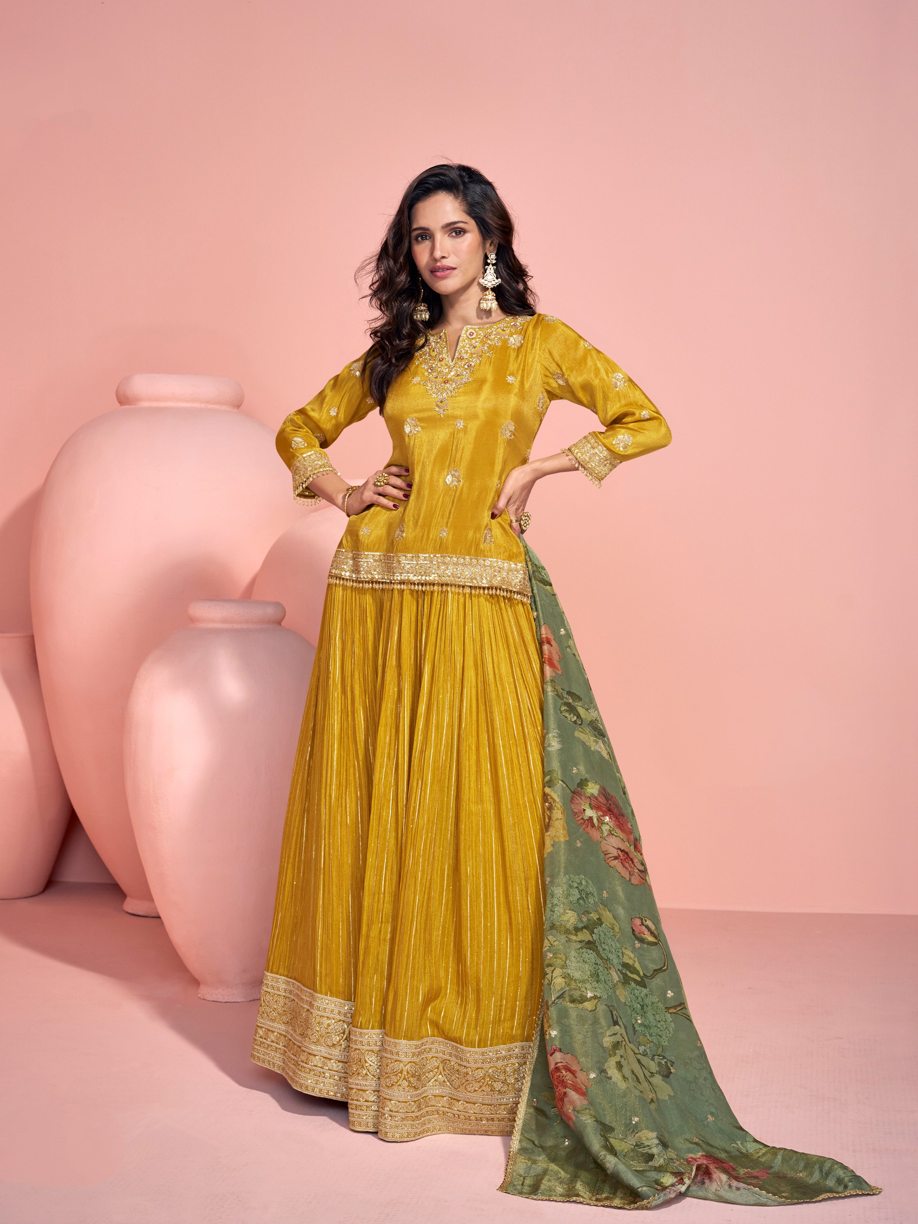 Mustard Yellow Peplum Style Anarkali Suit