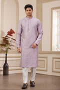 Embroidered art silk kurta in lavender