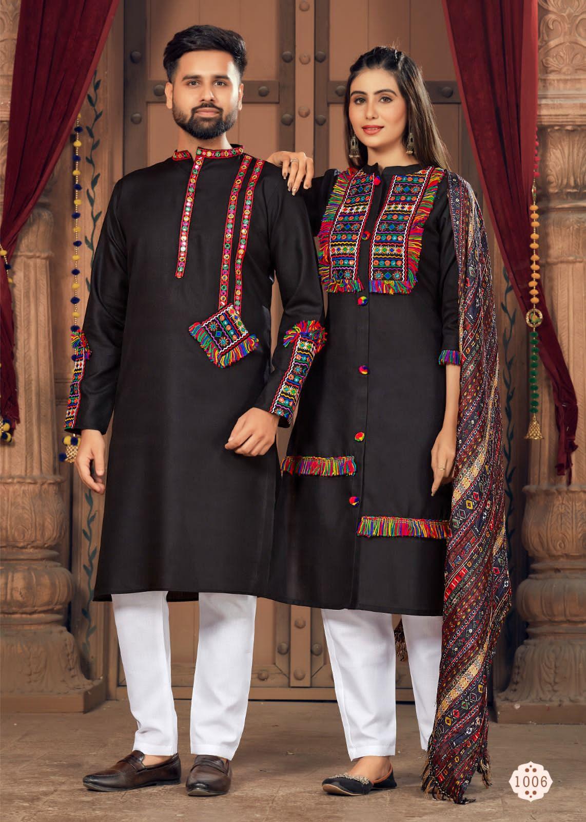 Navratri Special Couple combo of Kurta with Pajama &amp; Kurti with Pants &amp; Dupatta Dress - Anant Exports