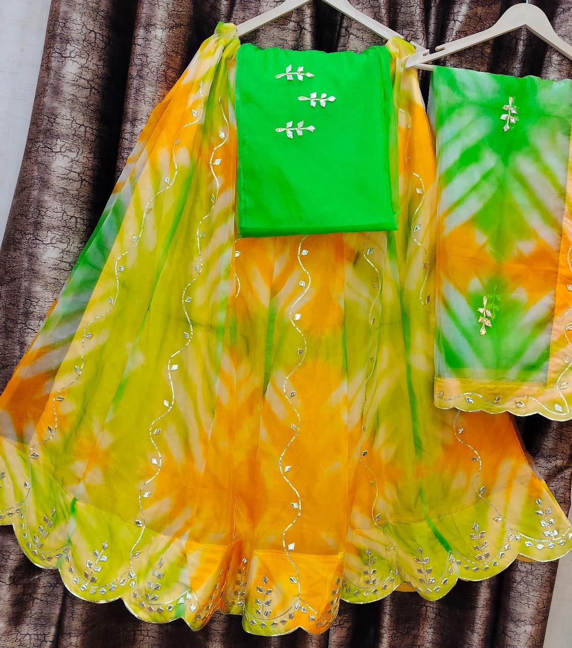 Rajsthani Traditional Rajputi Pure Organza Butti Work Lehenga Choli