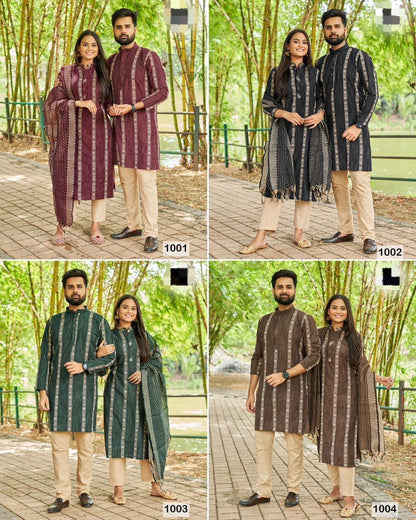 Occasion Special Couple combo of Kurta with Pajama &amp; Kurti with Pants &amp; Dupatta Dress - Anant Exports