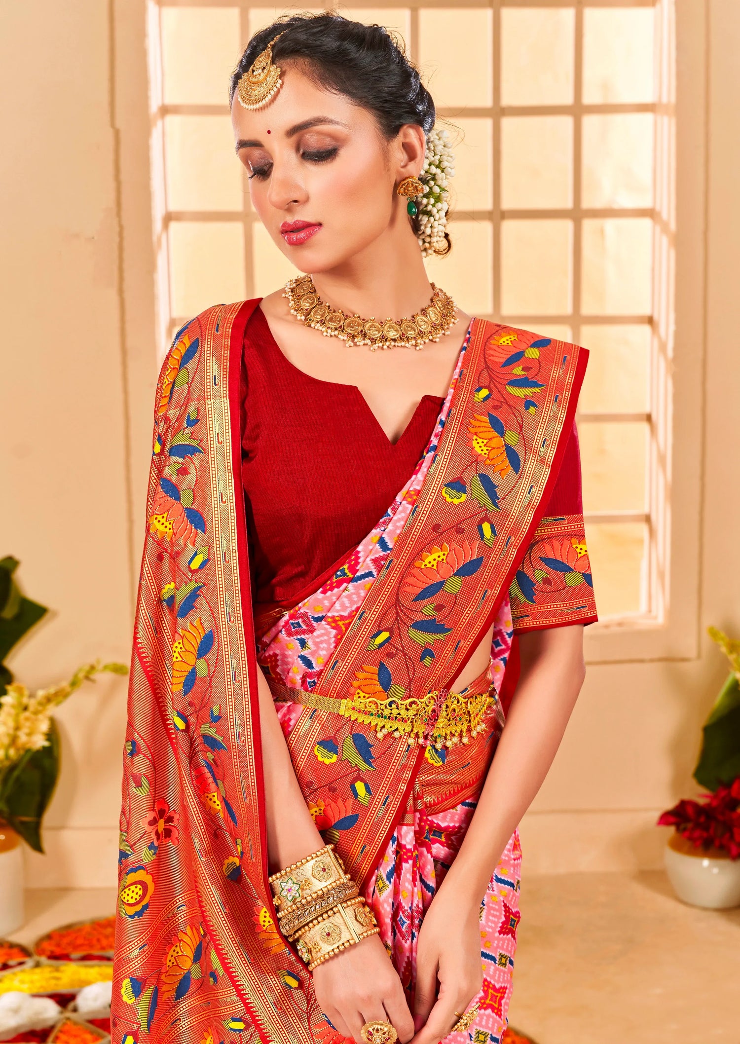 Beautiful Fancy Velvet Silk With Paithani Design Saree