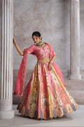 Wedding Lehenga in Banarasi Silk with Pink Organza Dupatta

