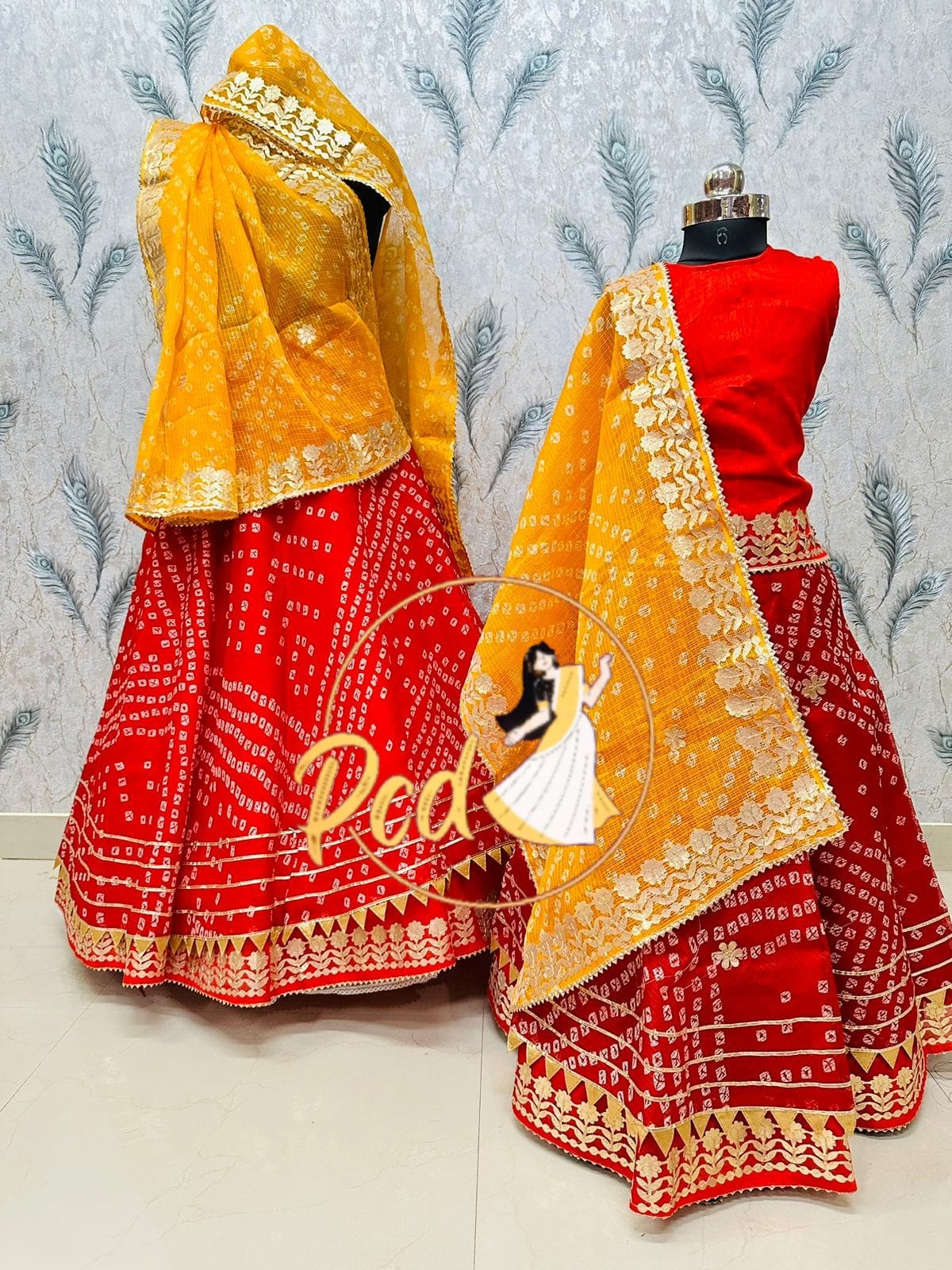 Rajasthani Traditional Combo Mother daughter Bhandhej Kotta Doriya Lehenga Chunni