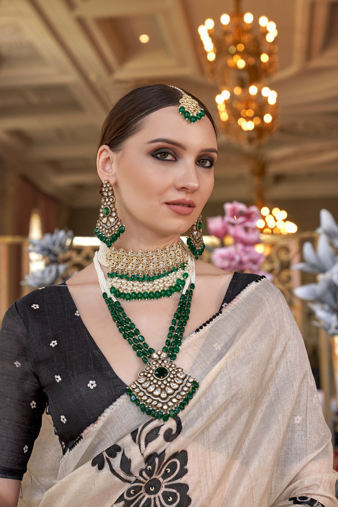 Classic White & Black Hand-Touched Tussar Silk Saree