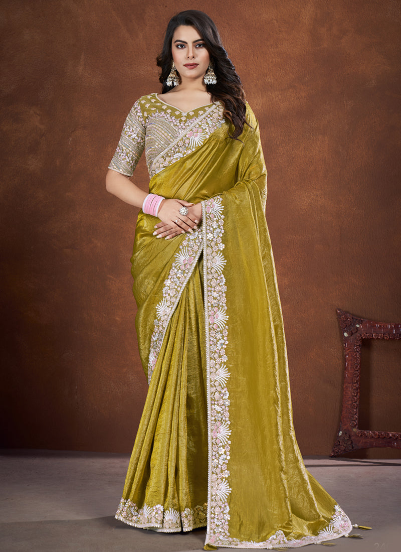 Beautiful Designer Festive Wear Heavy Banarasi Crush Silk Saree
