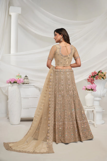 Stunning Golden Semi-Stitched Lehenga with Dupatta &amp; Unstitched Blouse