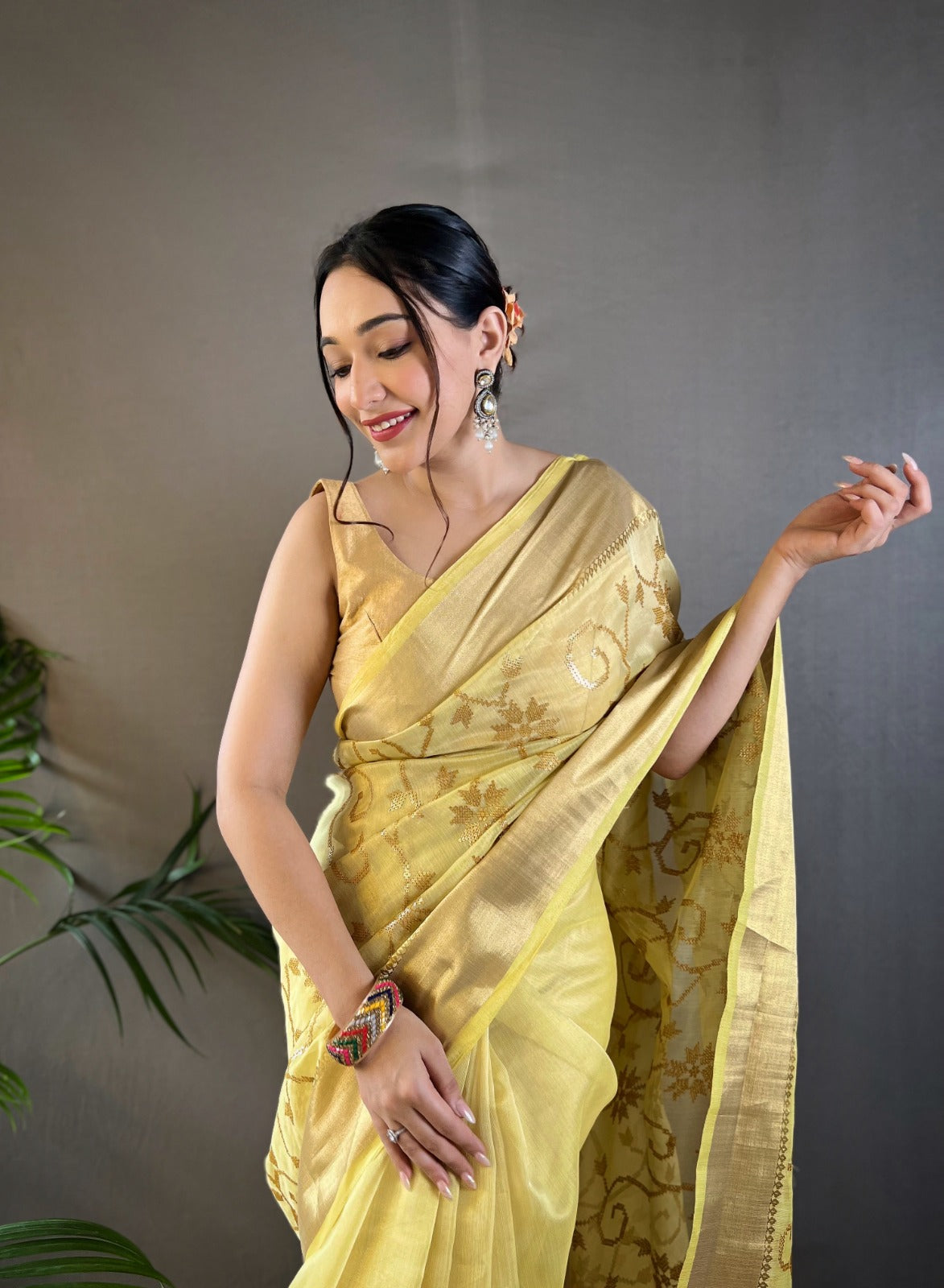 Beautiful Party Wear Zari Tissue With Sequen Work Saree
