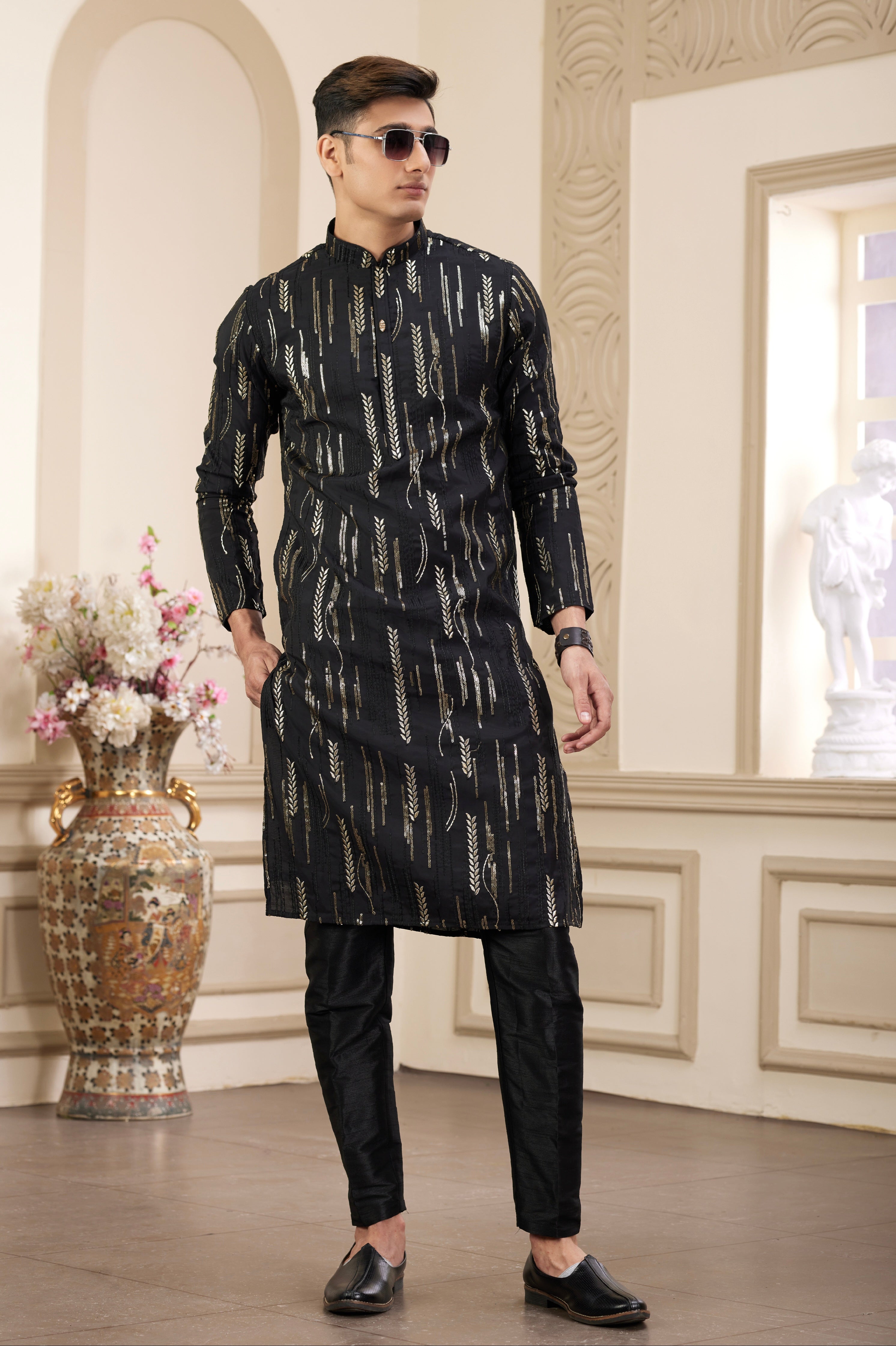 Men’s festive black kurta pajama