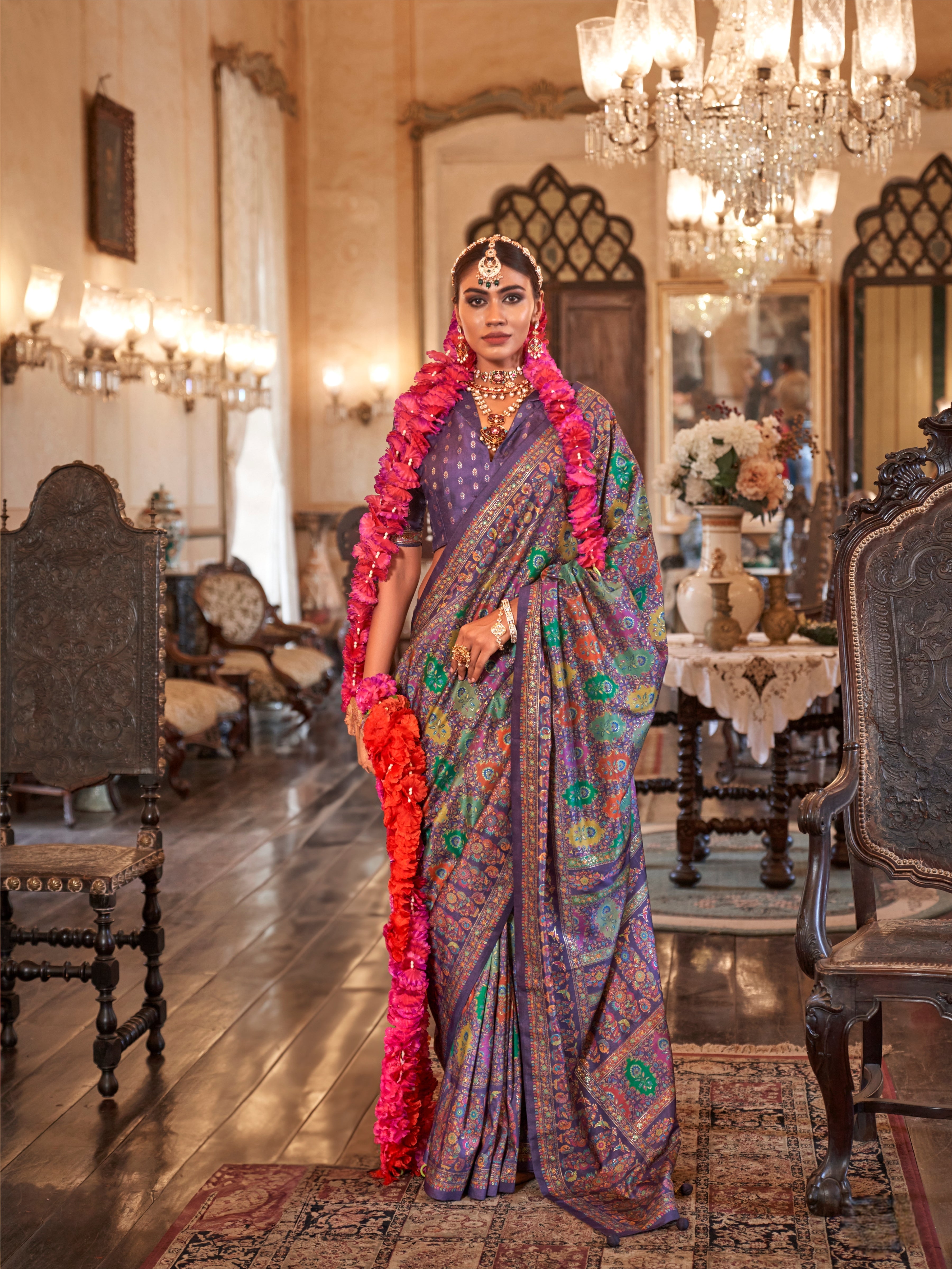 Deep Wine & Gold Designer Patola Silk Saree