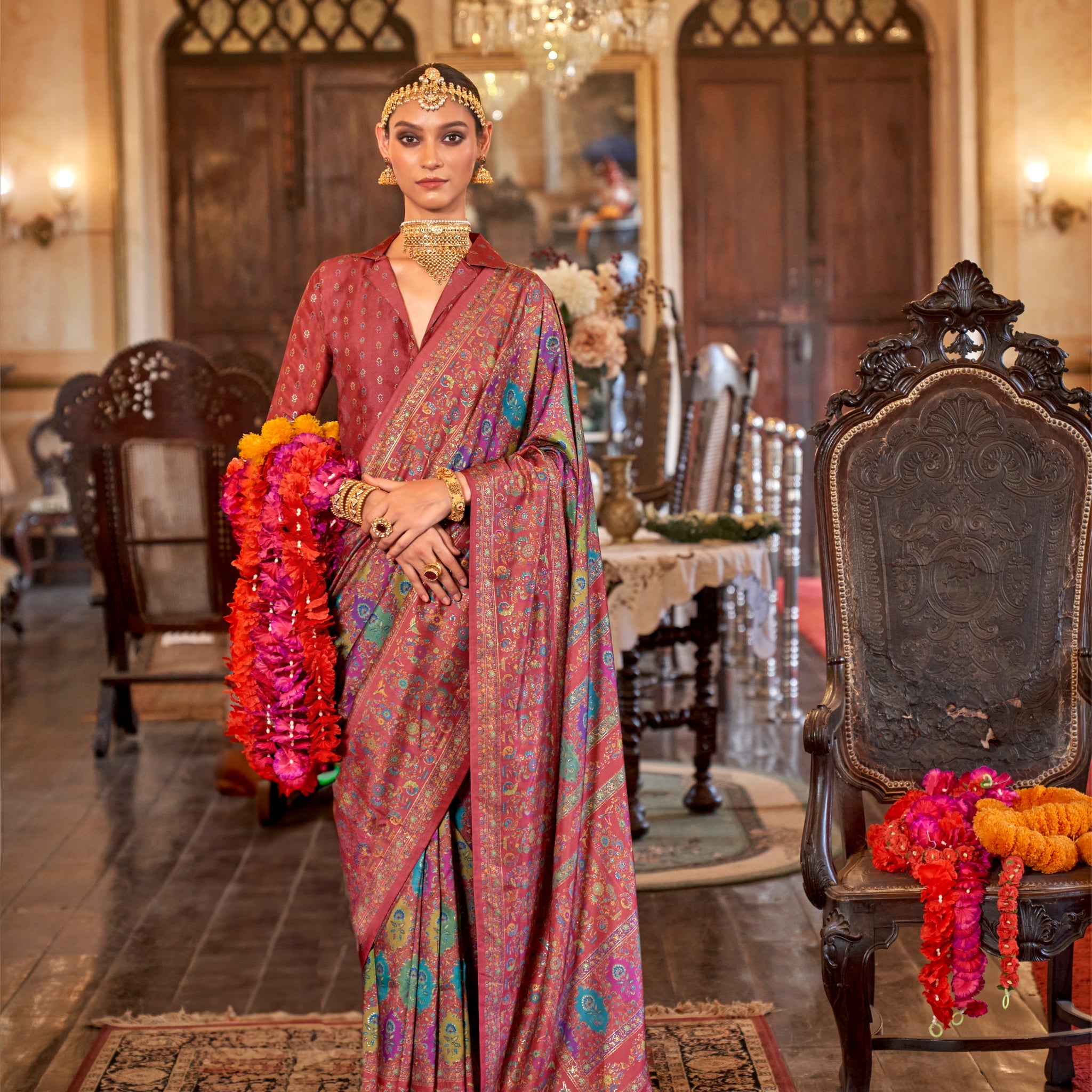 Deep Maroon & Multicolor Patola Silk Saree
