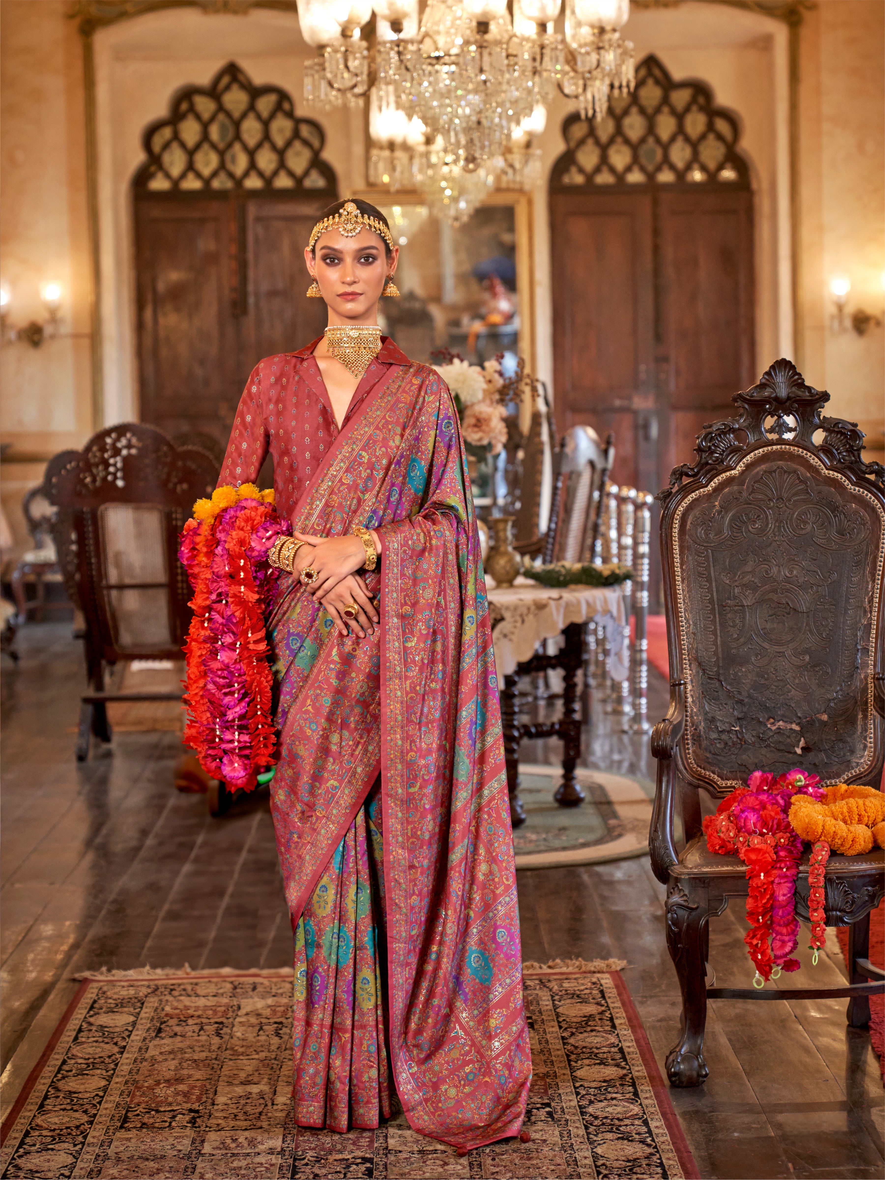 Deep Maroon & Multicolor Patola Silk Saree