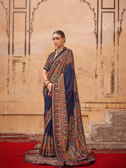 Royal Blue &amp; Gold Patola Silk Saree