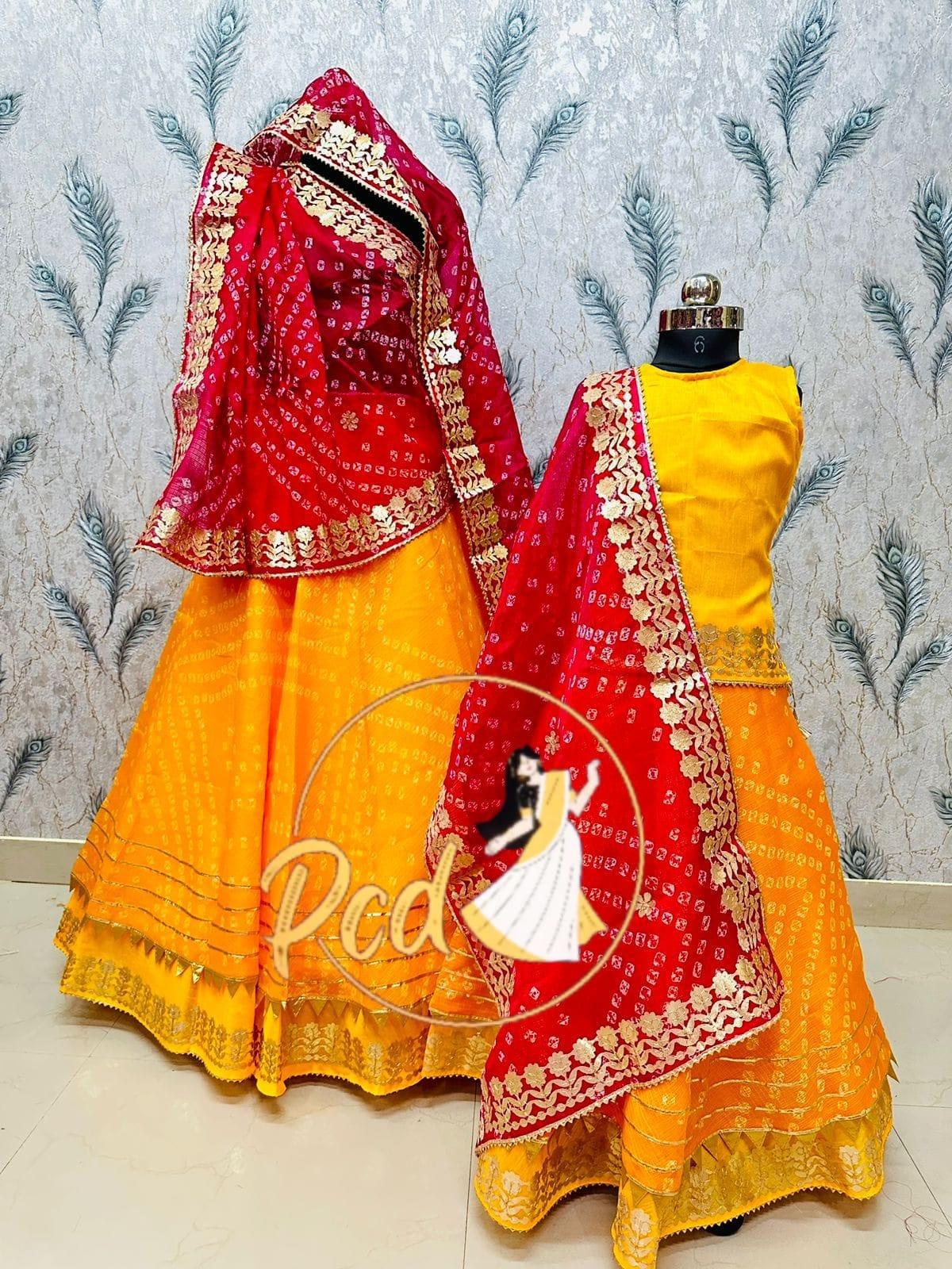 Rajasthani Traditional Combo Mother daughter Bhandhej Kotta Doriya Lehenga Chunni - Anant Exports