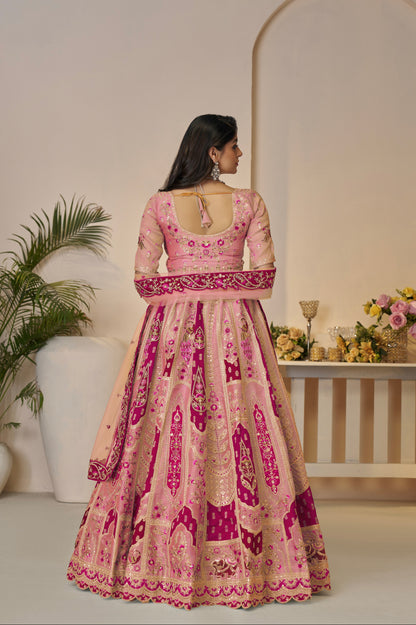 Orange Banarasi Silk Lehenga with Net Dupatta