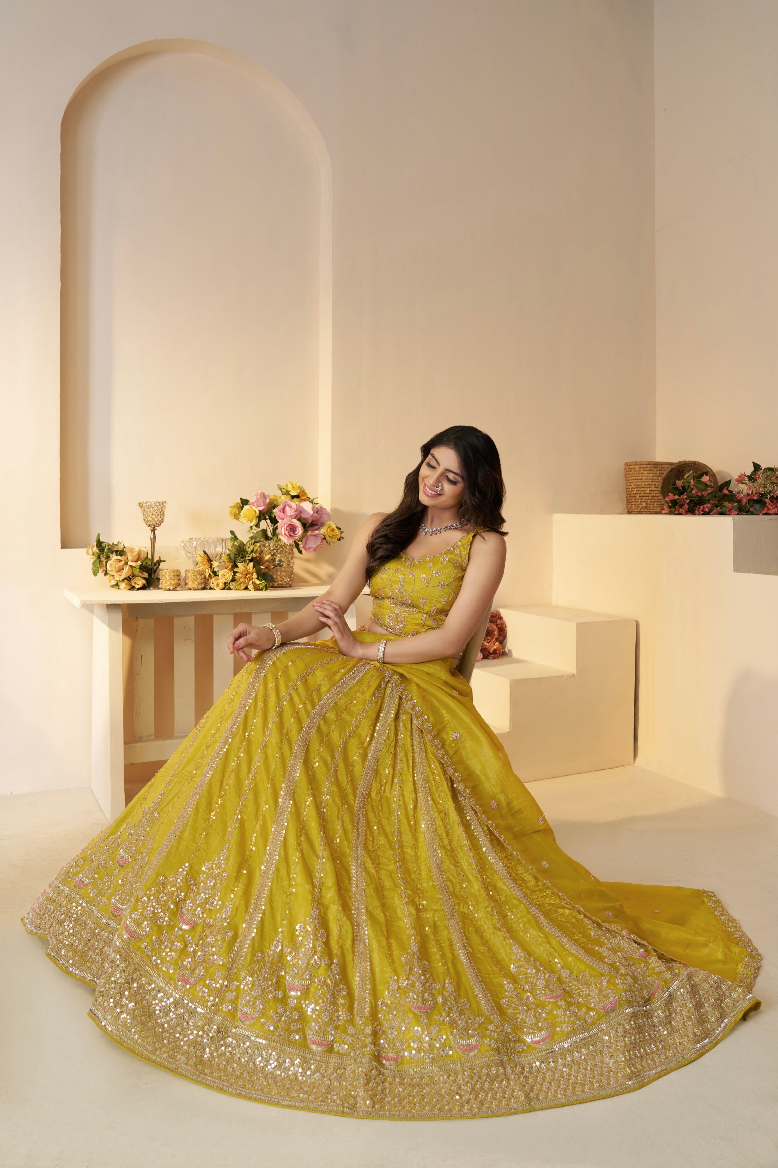 Designer yellow lehenga for wedding and haldi ceremony