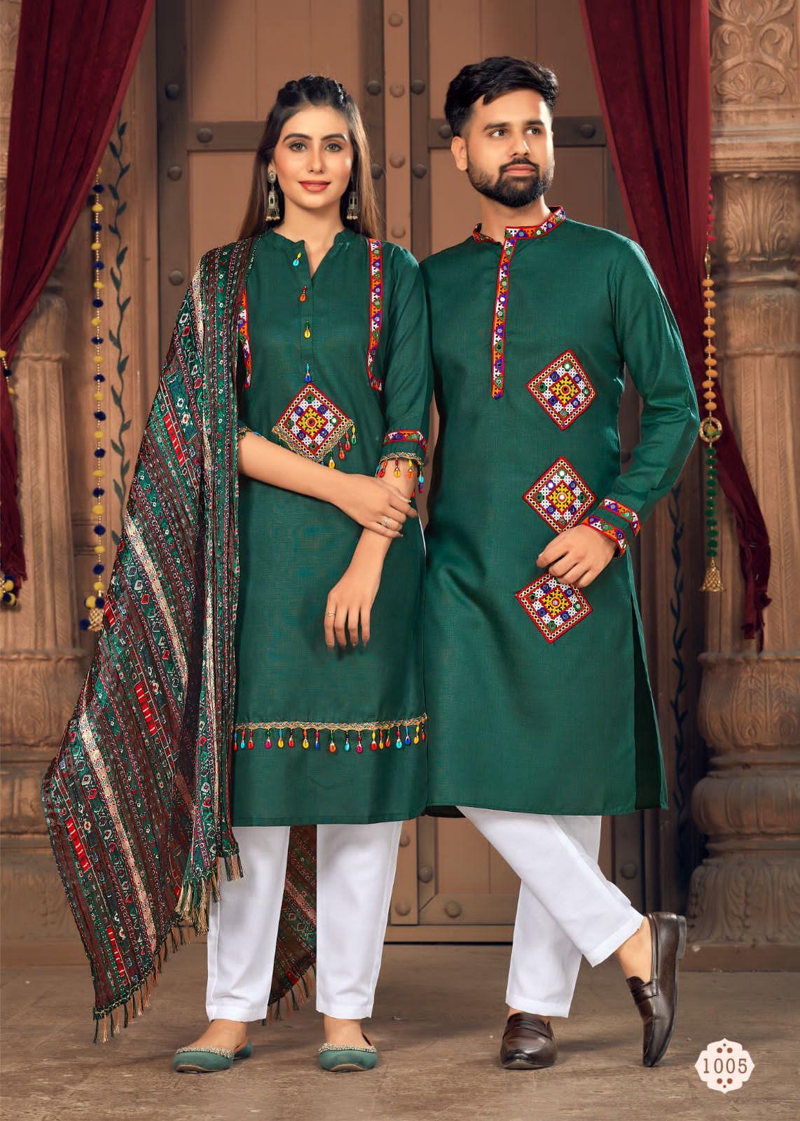 Navratri Special Couple combo of Kurta with Pajama &amp; Kurti with Pants &amp; Dupatta Dress - Anant Exports