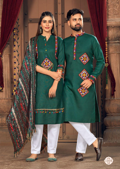 Navratri Special Couple combo of Kurta with Pajama &amp; Kurti with Pants &amp; Dupatta Dress - Anant Exports