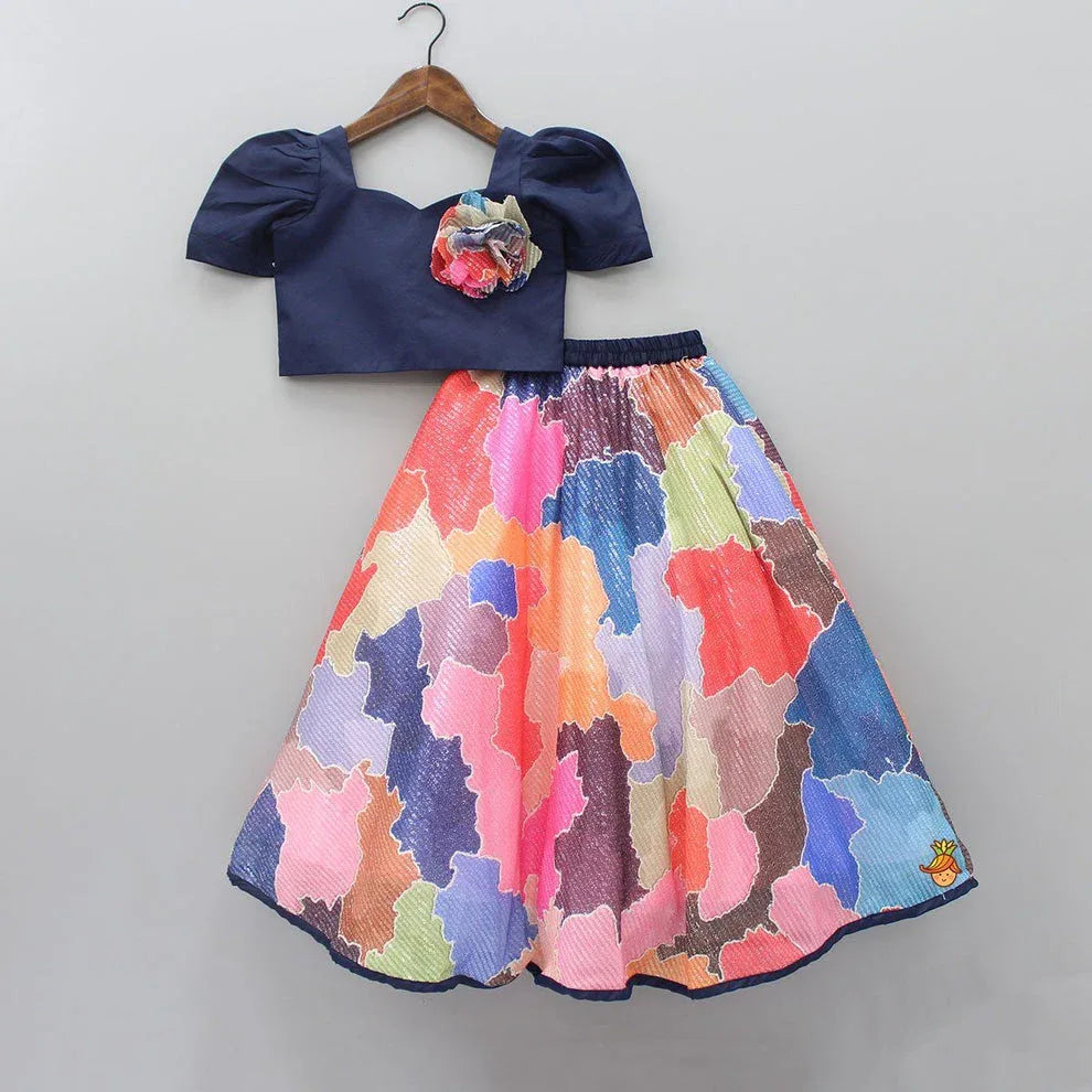 Designer Party Wear Kids Crop Top &amp; Plazzo Dress