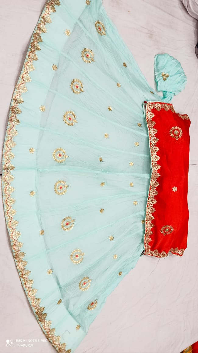 Rajsthani Traditional Rajputi Pure Organza Butti Work Lehenga Choli