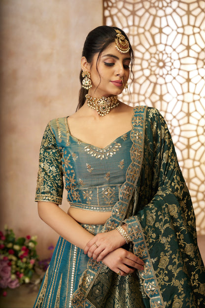Designer green lehenga for bride with embroidery

