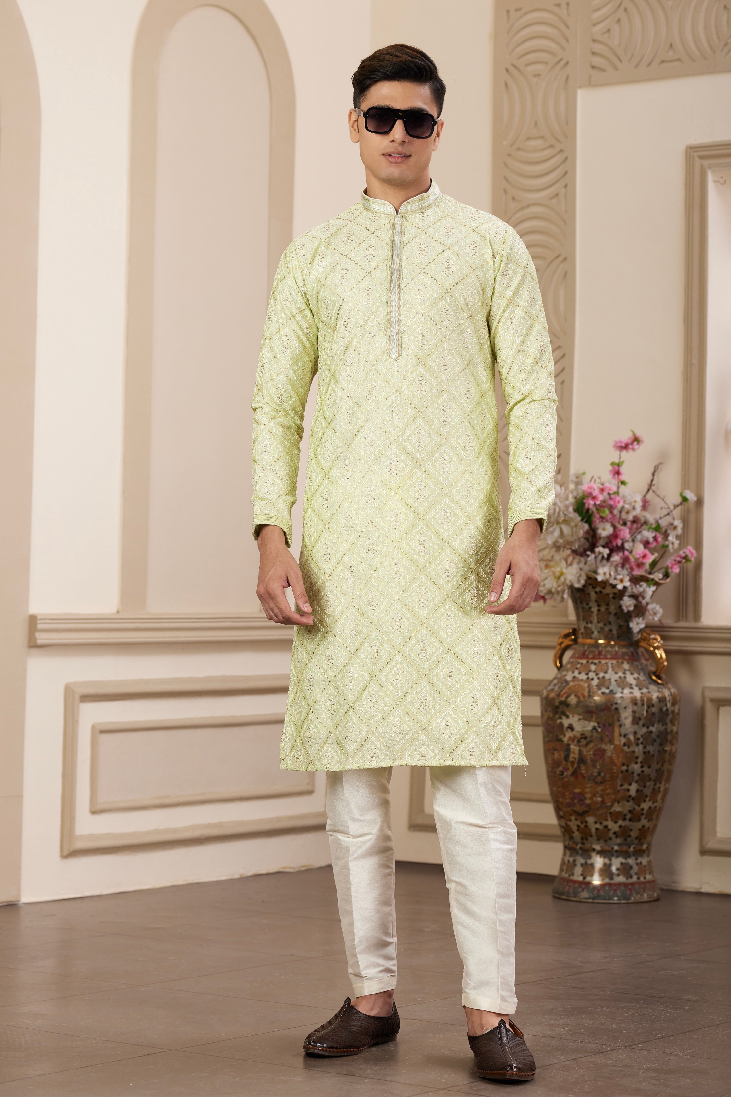 Embroidered kurta pajama for haldi