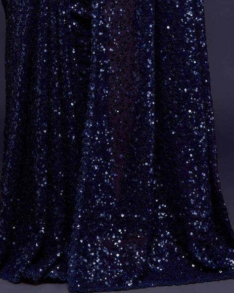 Blue Pure Chiffon Sequins Embroidery Work Ready to Wear Saree 
