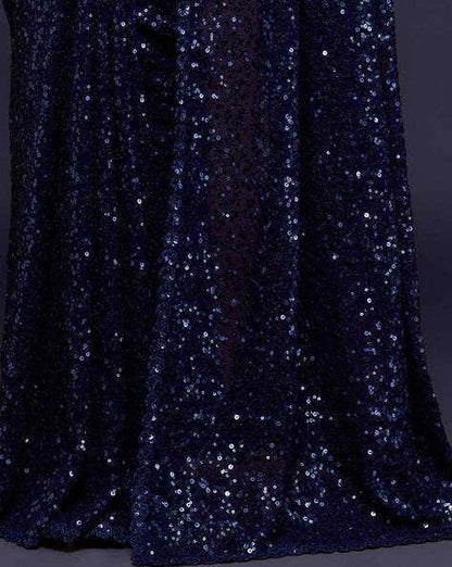 Blue Pure Chiffon Sequins Embroidery Work Ready to Wear Saree 