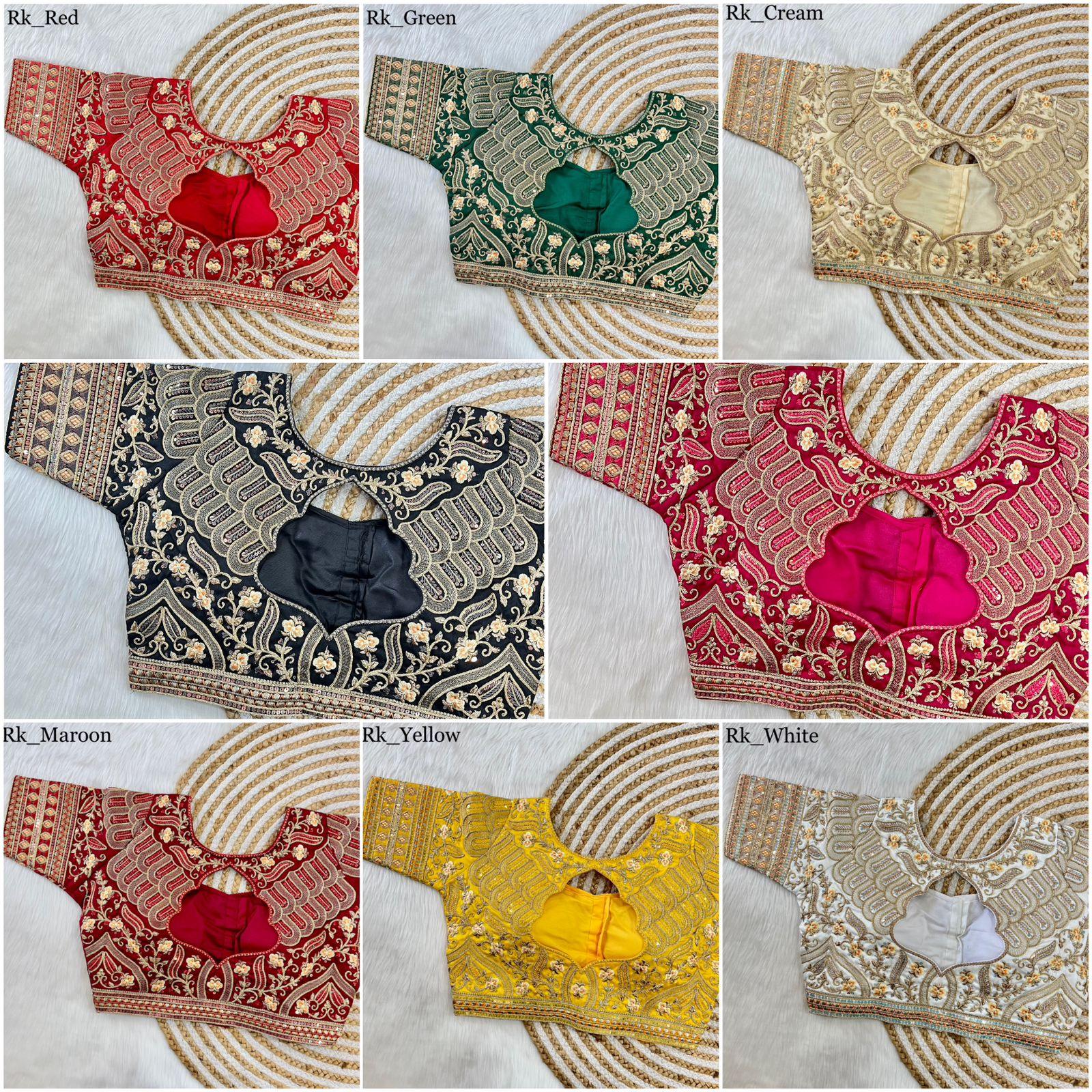 Part Wear Gold Jari With Rainbow 4 Sequence Heavy Embroidery Work Blouse - Anant Exports