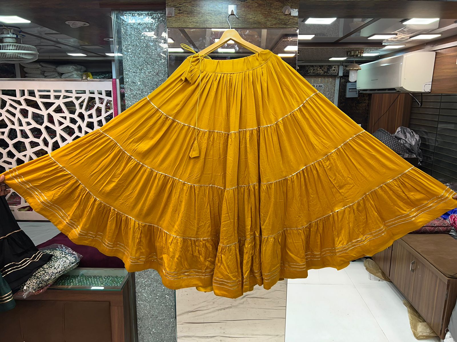 Beautiful Partywear Rayon Multi Layer Skirt with Gota Border