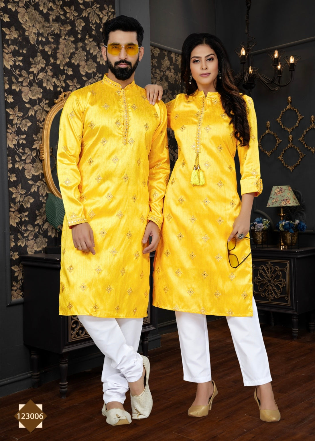 Occasion Special Couple Combo of Kurta with Payjama and Kurti with Pants