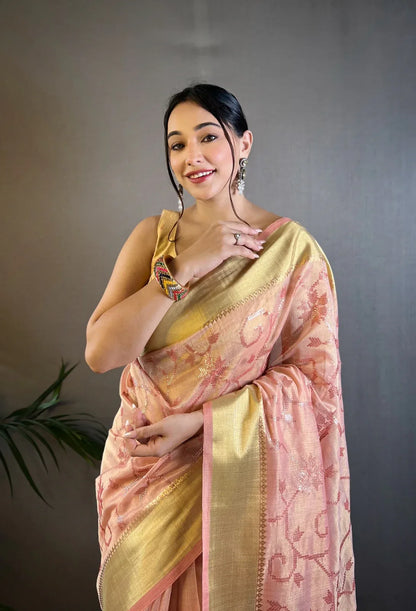 Beautiful Party Wear Zari Tissue With Sequen Work Saree - Anant Exports