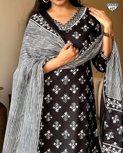 Beautiful Designer Pure Cotton Full Stiched Kurti Pant with Dupatta