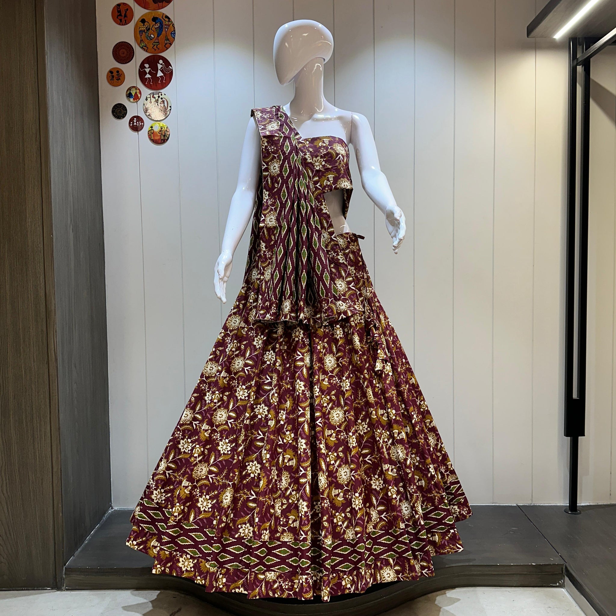 Pure Cotton Printed Chaniya Choli in Maroon for Women’s Navratri Outfit

