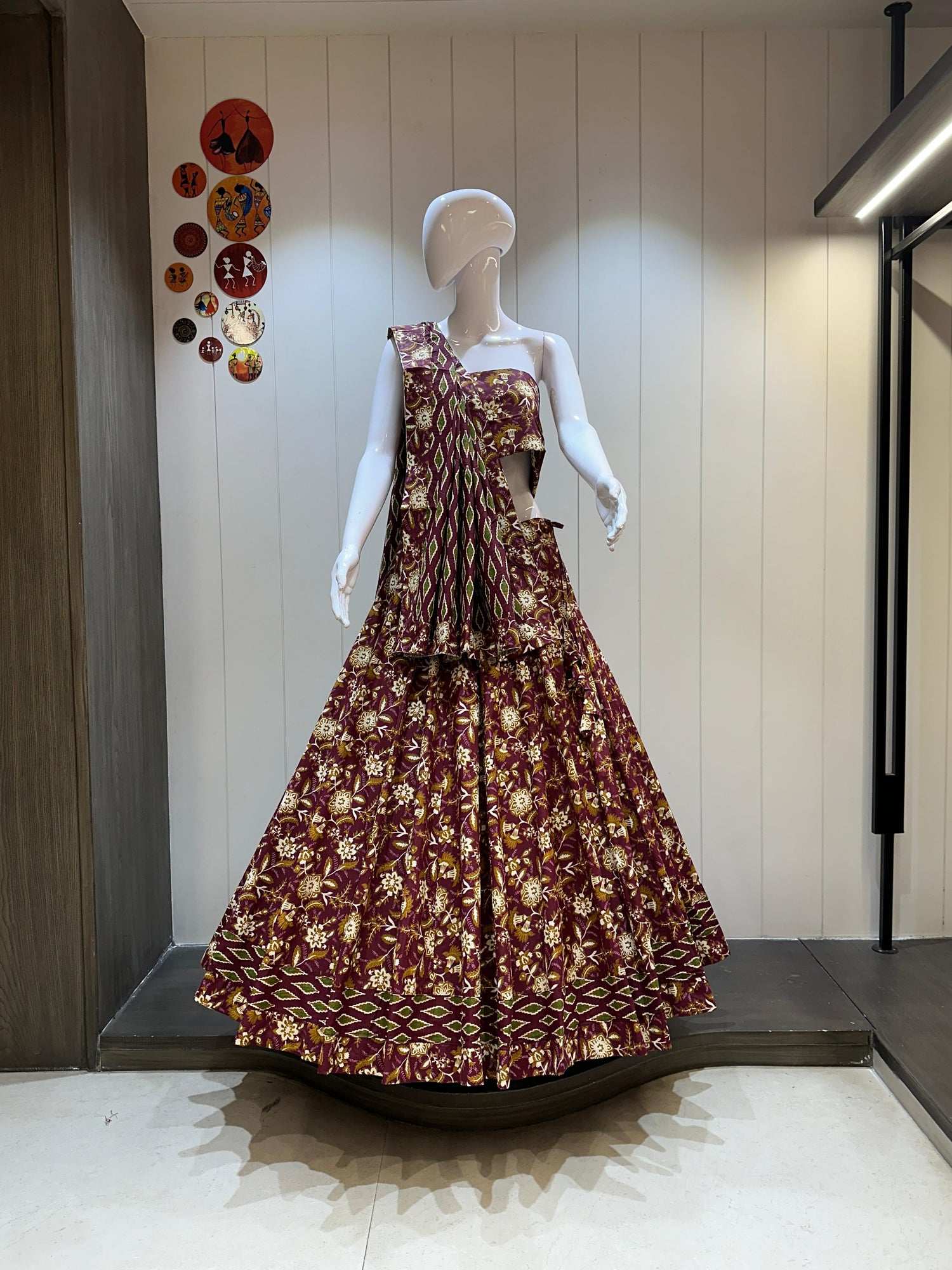 Pure Cotton Printed Chaniya Choli in Maroon for Women’s Navratri Outfit

