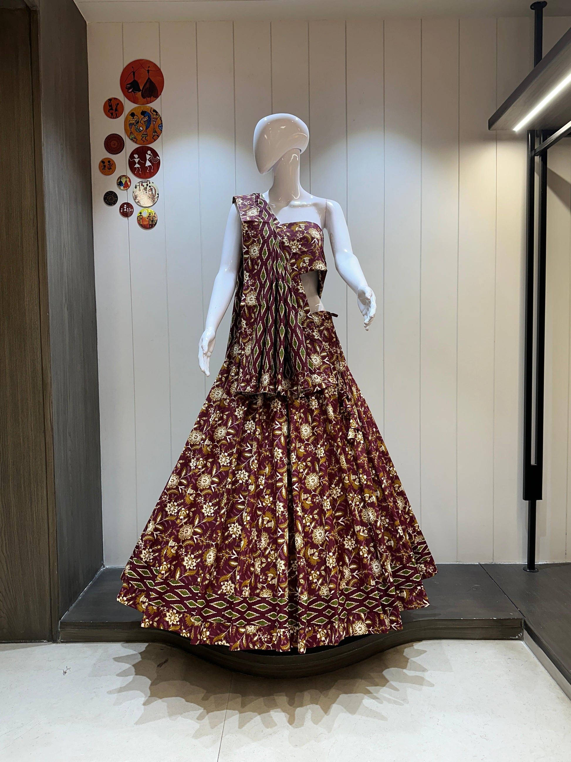 Pure Cotton Printed Chaniya Choli in Maroon for Women’s Navratri Outfit

