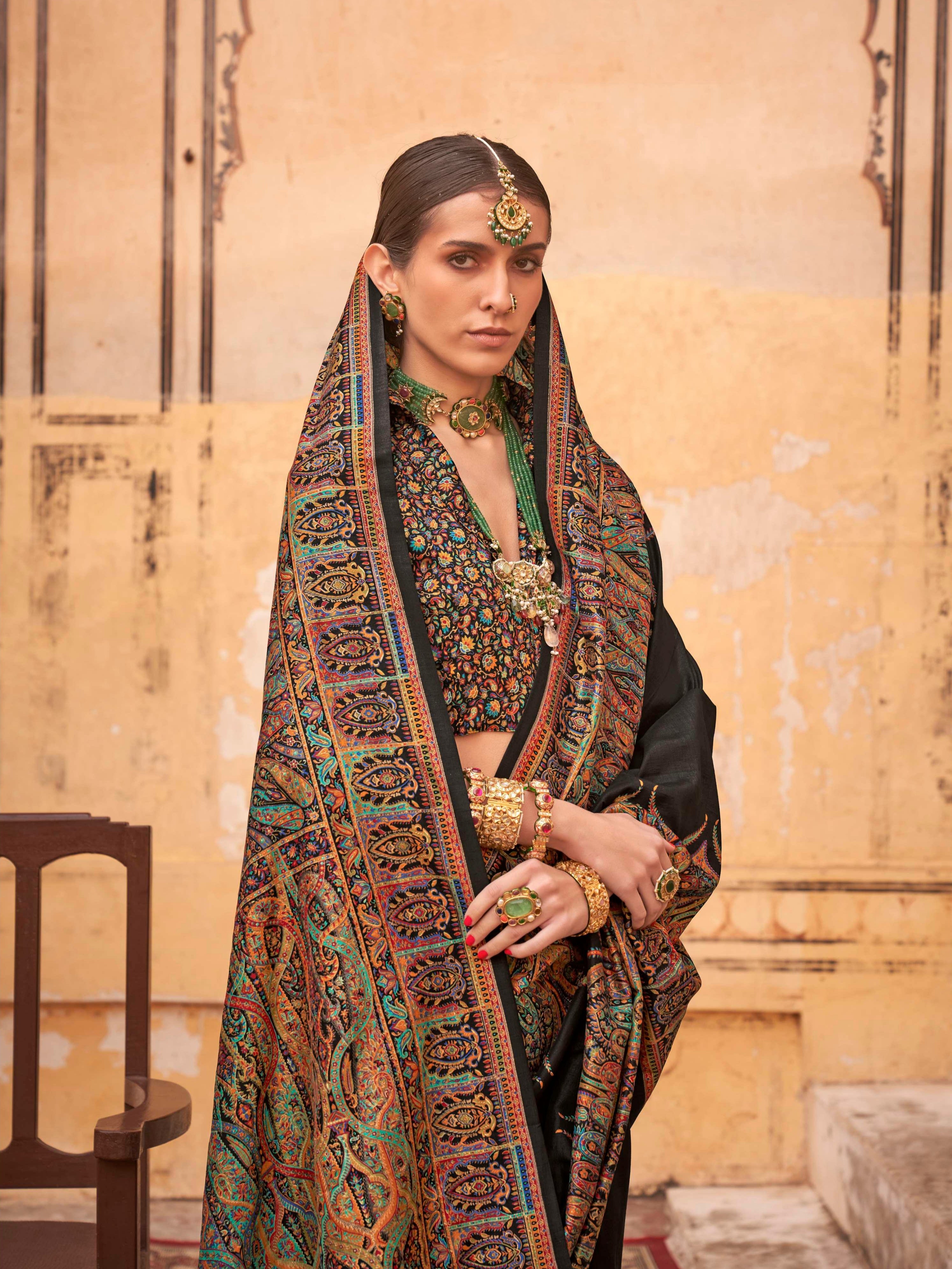 Black &amp; Multicolor Patola Silk Saree